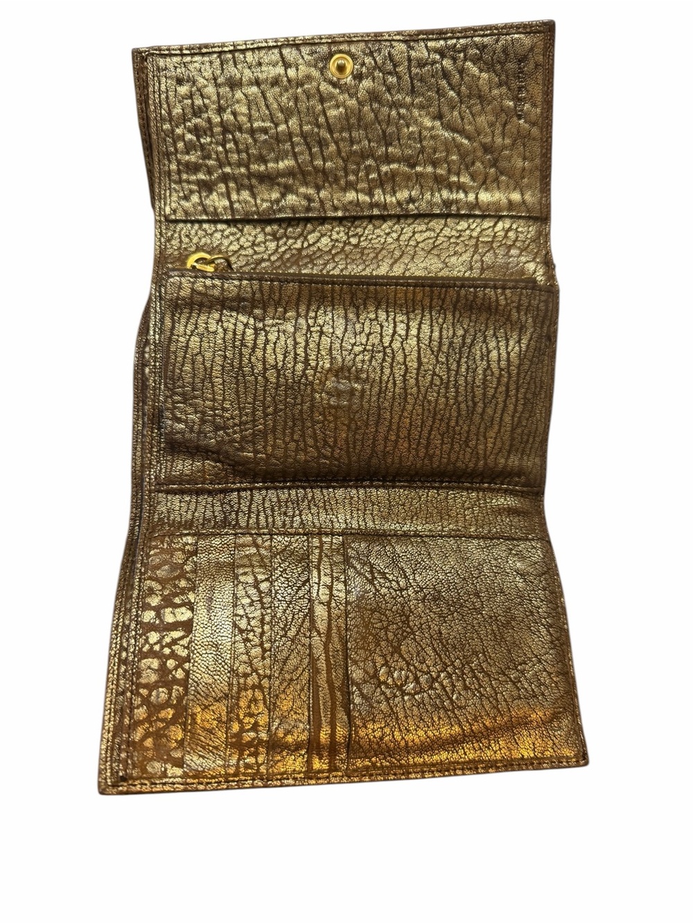 Miu Miu Metallic Distressed Lambskin Gold Brown Compact Flap Wallet - Picture 6 of 13